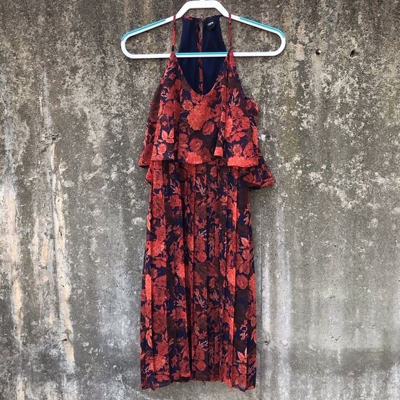 ASOS Red and Navy Floral Pleated Dress - Picture 2 of 10